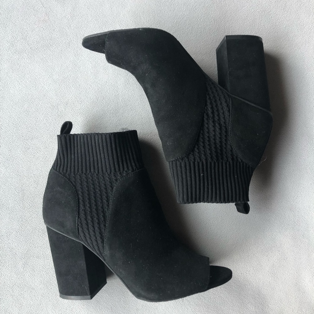 Bp. ~ Trice ~ Black Faux Suede Knit Sock Top Open Toe ~ Women’s Size 6
